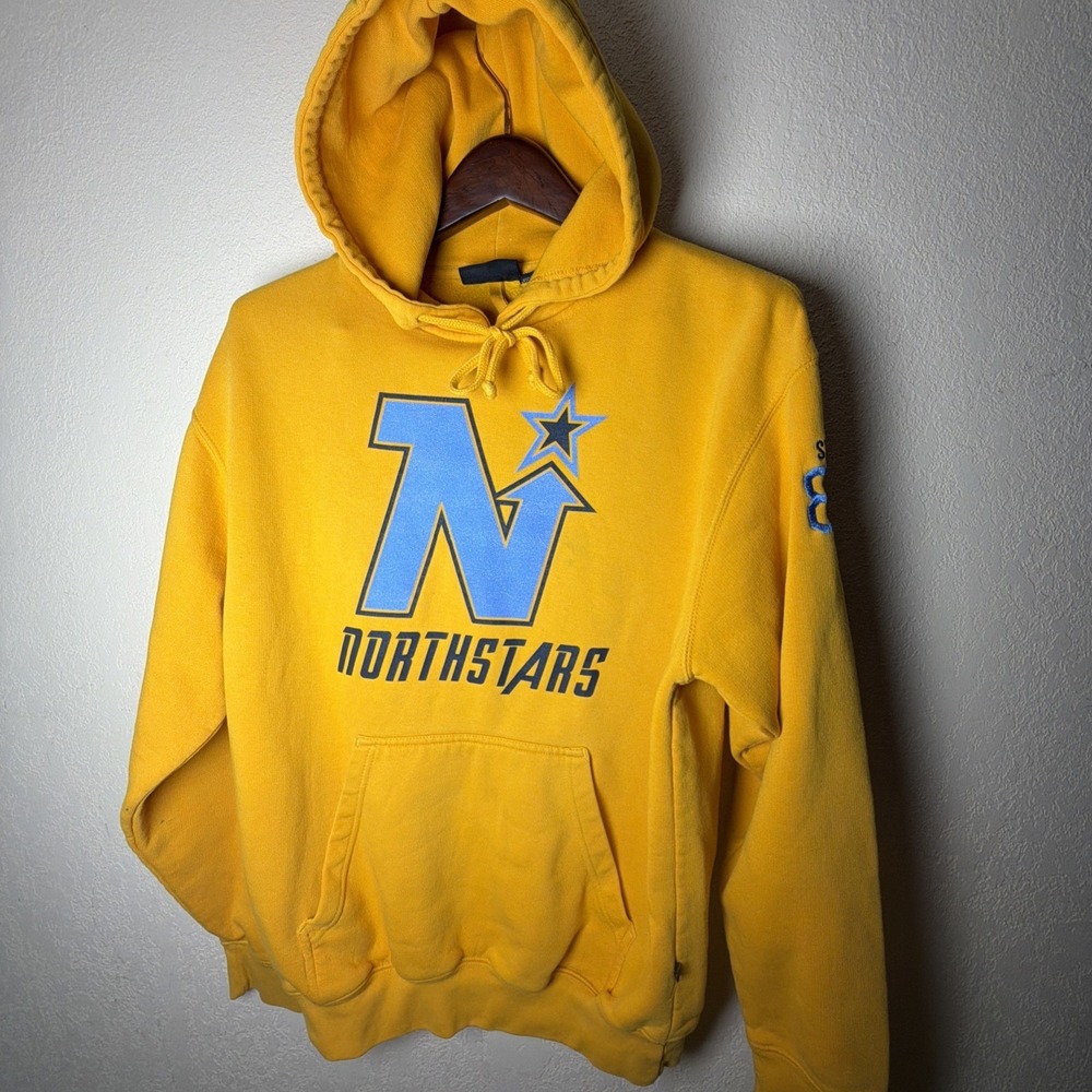 Mens Vintage Hockey Minnesota North Stars Hoodie Pennant Medium Yellow